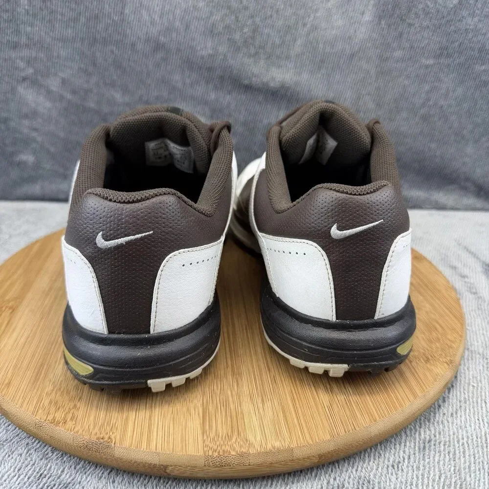 Nike Air Golf Shoes Mens Size 9.5 Brown White Leather Spiked Cleats 336050-102